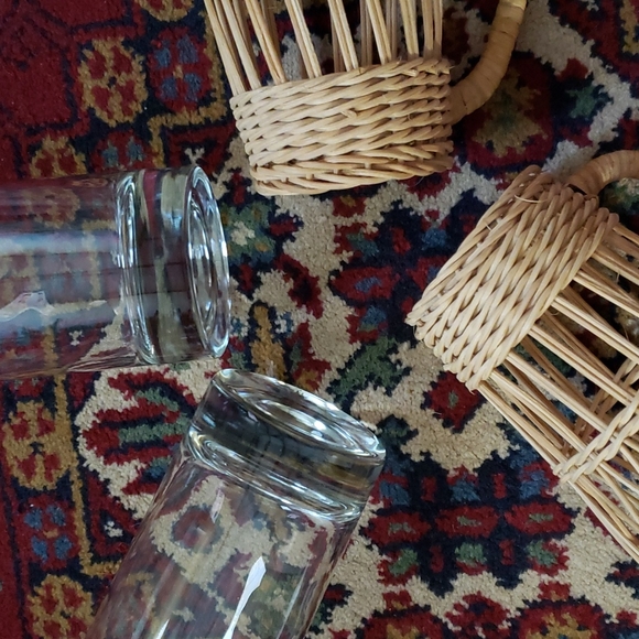 ❤ VINTAGE | Boho Wicker Handled Drinking Glass Holders & Glasses - Set of 2 - Picture 4 of 11